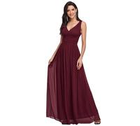 Ever-Pretty Vestito da Sera Donna Linea ad A Stile Impero Chiffon Scollo a V Senza Maniche Borgogna 46