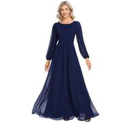 Ever-Pretty Vestito da Sera Donna Lungo Cintura Rotondo Manica Lunga Elegante Abiti da Cerimonia Blu Navy 52