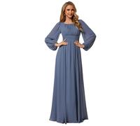 Ever-Pretty Vestito da Sera Donna Lungo Cintura Rotondo Manica Lunga Elegante Abiti da Cerimonia ES0106B Denim Blu 50