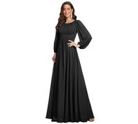 Ever-Pretty Vestito da Sera Donna Lungo Cintura Rotondo Manica Lunga Elegante Abiti da Cerimonia ES0106B Nero 38