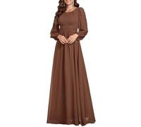 Ever-Pretty Vestito da Sera Donna Lungo Cintura Rotondo Manica Lunga Elegante Abiti da Cerimonia Marrone 42