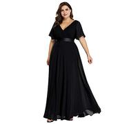 Ever-Pretty Vestito da Sera Donna Stile Impero Linea ad A Scollo a V Maniche Corte Lungo Nero 44