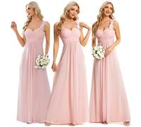 Ever-Pretty Vestito da Sera e Cerimonia Elegante Una Spalla Linea ad A Chiffon Lunghezza del Piano Vestiti da Damigella Rosa 52EU