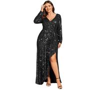 Ever-Pretty Vestito da Sera Elegante con Spacco Paillettes Lungo Scollo a V Manica Lunga Abito da Cerimonia EE50146 Nero 54