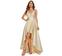 Ever-Pretty Vestito da Sera Scollo a V Maniche Corte Linea ad A Corto Davanti Lungo Dietro da Donna Oro Rosa 42