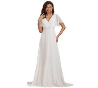 Ever-Pretty Vestito da Sposa Donna Stile Impero Linea ad A Scollo a V Maniche Corte Lungo Bianco 48