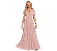 Ever-Pretty Vestito Donna Elegante Cerimonia Lungo Brillante Pieghe Maniche a Volant Stile Impero Abito da Sera Donna Rosa 56