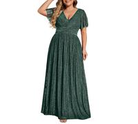 Ever-Pretty Vestito Donna Elegante Cerimonia Lungo Brillante Pieghe Maniche a Volant Stile Impero Abito da Sera Donna Verde Scuro 42