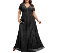 Ever-Pretty Vestito Donna Elegante Cerimonia Lungo Brillante Pieghe Maniche a Volant Stile Impero Abito da Sera Donna Nero 54