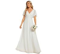 Ever-Pretty Vestito Donna Elegante Scollo a V Maniche a Volant Stile Lungo Abito Cerimonia Donna Bianco Crema 44