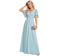 Ever-Pretty Vestito Donna Elegante Scollo a V Maniche a Volant Stile Lungo Abito Cerimonia Donna Cielo Blu 40