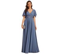 Ever-Pretty Vestito Donna Elegante Scollo a V Maniche a Volant Stile Lungo Abito Cerimonia Donna Denim Blu 40