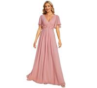 Ever-Pretty Vestito Donna Elegante Scollo a V Maniche a Volant Stile Lungo Abito Cerimonia Donna Dusty Rose 44