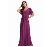 Ever-Pretty Vestito Donna Elegante Scollo a V Maniche a Volant Stile Lungo Abito Cerimonia Donna Fuchsia 36