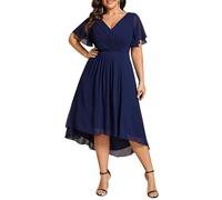Ever-Pretty Vestito Elegante Donna Cerimonia Manica Corta Collo a V Gonna Midi Blu Navy 54