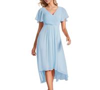 Ever-Pretty Vestito Elegante Donna Cerimonia Manica Corta Collo a V Gonna Midi Cielo Blu 40