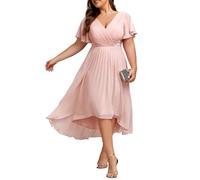 Ever-Pretty Vestito Elegante Donna Cerimonia Manica Corta Collo a V Gonna Midi EG01923 Rosa 44