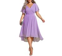 Ever-Pretty Vestito Elegante Donna Cerimonia Manica Corta Collo a V Gonna Midi Lavanda 38