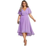 Ever-Pretty Vestito Elegante Donna Cerimonia Manica Corta Collo a V Gonna Midi Lavanda 38