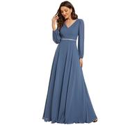 Ever-Pretty Vestito Elegante Donna Cerimonia Manica Lunga Scollo A V Gonna Lunga Fino al Pavimento Abito da Sera Denim Blu 42