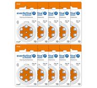 everActive 13, 60 batterie per apparecchi acustici, ad alta potenza, batterie zinco-aria, 10 blister, durata di 4 anni, colore arancione, Ultrasonic PR48
