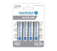 everActive Batteria AA 2000 mAh, 4 pezzi, NI-MH, Mignon R6, ricaricabile, precaricata, Silver Line 1,2 V, 1 blister, argento, EHRL6-2000