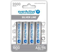 everActive Batteria AA 2000 mAh, 4 pezzi, NI-MH, Mignon R6, ricaricabile, precaricata, Silver Line 1,2 V, 1 blister, argento, EHRL6-2000