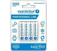 everActive Batteria AAA 1050 mAh, 4 pezzi, NI-MH, Micro R03, ricaricabile, precaricata, massima potenza, Professional Line 1,2 V, 1 blister, bianco, EVHRL03-1050