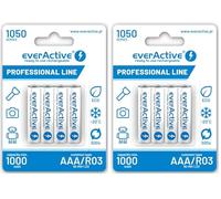 everActive Batteria AAA 1050 mAh, 4 pezzi, NI-MH, Micro R03, ricaricabile, precaricata, massima potenza, Professional Line 1,2 V, 1 blister, bianco, EVHRL03-1050 (Confezione da 2)