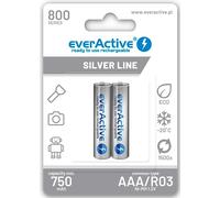 everActive Batteria AAA 800 mAh, 2 pezzi, NI-MH, Micro R03, batterie ricaricabili, precaricate, Silver Line 1,2 V, 1 blister