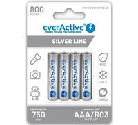 everActive Batteria AAA 800 mAh, 4 pezzi, NI-MH, Micro R03, ricaricabile, precaricata, Silver Line 1,2 V, 1 blister, colore: Argento
