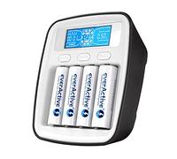 everActive Caricatore per 4 batterie AAA AA, professionale, veloce, display LCD, test di capacità, presa USB tipo C, modello NC1000M