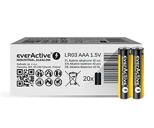 EverActive - Confezione da 40 batterie AAA alcaline industriali, Micro LR03 R03, 1,5 V, durata 5 anni, 40 pezzi