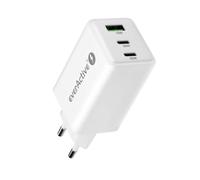 everActive GaN SC-655Q - Caricatore a 3 porte con 2 porte USB-C PD PPS QC4+ e USB, caricatore rapido da 65 W, compatto ed efficiente
