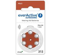 everActive 6 batterie per apparecchi acustici, ad alta potenza, batterie zinco-aria, 1 blister, durata di 4 anni, marrone, Ultrasonic PR41, EVHAB312