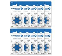 everActive 675, 60 batterie per apparecchi acustici, ad alta potenza, batterie zinco-aria, 10 blister, durata di 4 anni, blu, Ultrasonic PR44