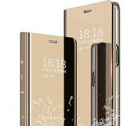 Everainy Cover Compatibile per Xiaomi Redmi 13C/Poco C65 Clear Smart View Libro Supporto Mirror Flip Motivo Case Antiurto Bumper Protettiva Resistente Custodia (Oro)
