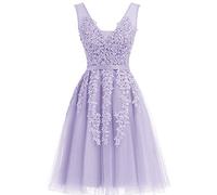 EverBeauties T¨¹ll - Abito da sera da donna, con pizzo ricamato, lunghezza al ginocchio, abito corto Lavanda 2 46 cm