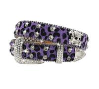 EVERBLTING Cintura con teschio leopardato con strass, unisex, con borchie, punk, Y2k, emo, cowgirl occidentale, cinture BB, Leopardo-viola, 105:fits waist from 30"-34"