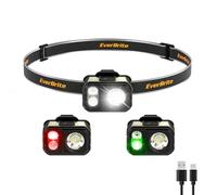 EverBrite Lampada Frontale LED Ricaricabile, 45g Ultra Leggera, IP67 Impermeabile, 7 Modalità con Clip, Luce Rossa & Verde, Mini Frontale per Jogging, Escursionismo, Campeggio, Verde