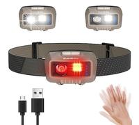 EverBrite Lampada Frontale LED Ricaricabile USB, Torcia Frontale 500 Lumen, 5 Modalità di Luce, Sensore di Movimento, Lampade da Testa con Angoli Regolabili a 45° per Campeggio, Corsa, Pesca (Cachi)