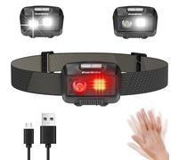 EverBrite Lampada Frontale LED Ricaricabile USB, Torcia Frontale 500 Lumen, 5 Modalità di Luce, Sensore di Movimento, Lampade da Testa con Angoli Regolabili a 45° per Campeggio, Corsa, Pesca (Nero)