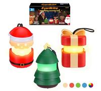 EverBrite Set di 3 Lanterne Natalizie - Babbo Natale, Albero e Scatola Regalo - 5 Modalità Luce, con Batterie, Decorazione per Interni ed Esterni - Idee Regalo