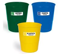 Everest Adv - Set di 3 Contenitori per la Raccolta Differenziata - Cestini 3 Colori per Separazione Rifiuti - 3x17 Litri - Giallo/Verde/Blu