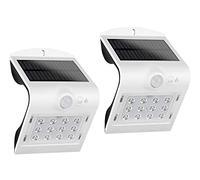EverFlourish - Set di 2 lampade solari a LED, per esterni, da parete, per esterni, mini spot con sensore di movimento, bianco, 14,5 x 9,6 cm, IP65