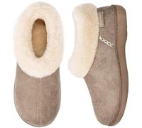 EverFoams Damen Hausschuhe aus Mikro-Wildleder, flauschig, mit Plüsch gefüttert, mit gemütlichem Memory-Schaum, taupe, 42/43 EU