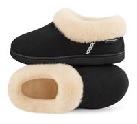 EverFoams pantofole calde e accoglienti da donna morbide in pelliccia sintetica e microsuede in schiuma di memoria per l'interno e l'esterno chiuse sul retro Colore Nero Antracite, 38-39 EU