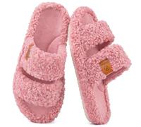 EverFoams Pantofole da interno per donne in peluche con punta aperta, morbide e confortevoli in memory foam Rosa fiorito, 42-43 EU