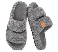 EverFoams Pantofole da interno per donne in peluche con punta aperta, morbide e confortevoli in memory foam Grigio cenere, 42-43 EU