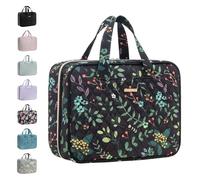 Everfun Beauty case da viaggio da appendere per le donne che viaggiano con scomparto a tenuta stagna organizer per cosmetici kit dopp accessori da viaggio essenziali indispensabili, Foglie nere.,